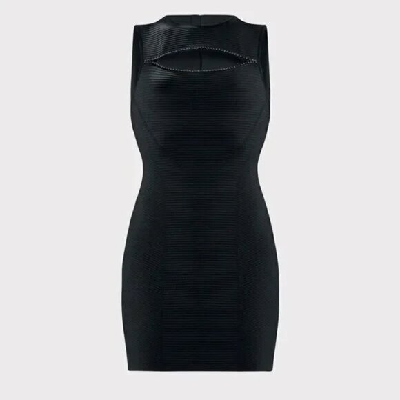 HERVE LEGER OTTOMAN MINI DRESS W/ CRYSTAL TRIM - Picture 2 of 7